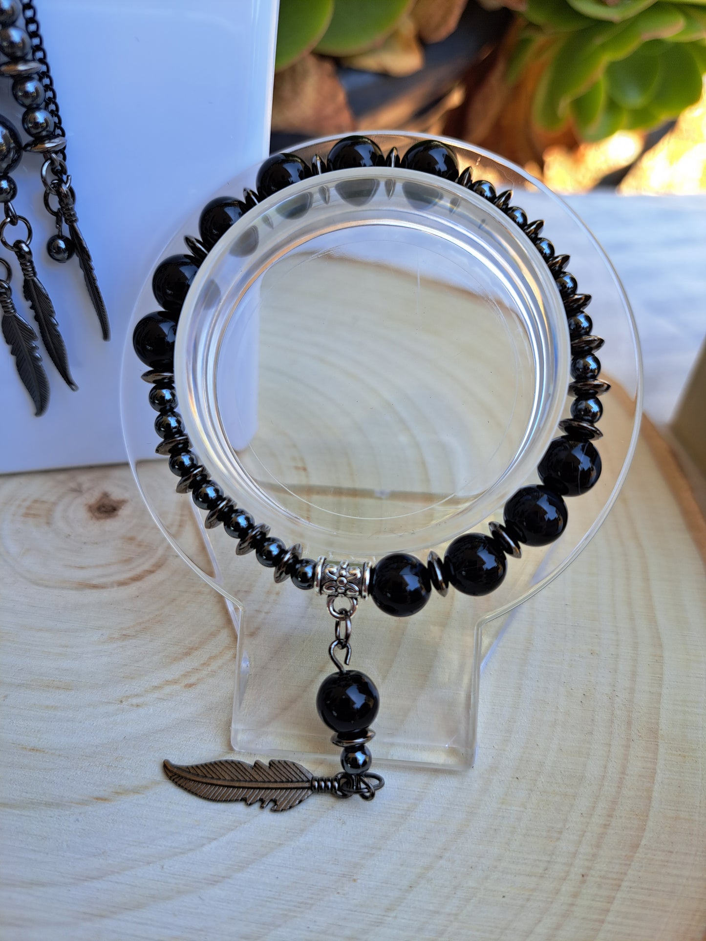 Hematite And Black Agate Jewelry Set