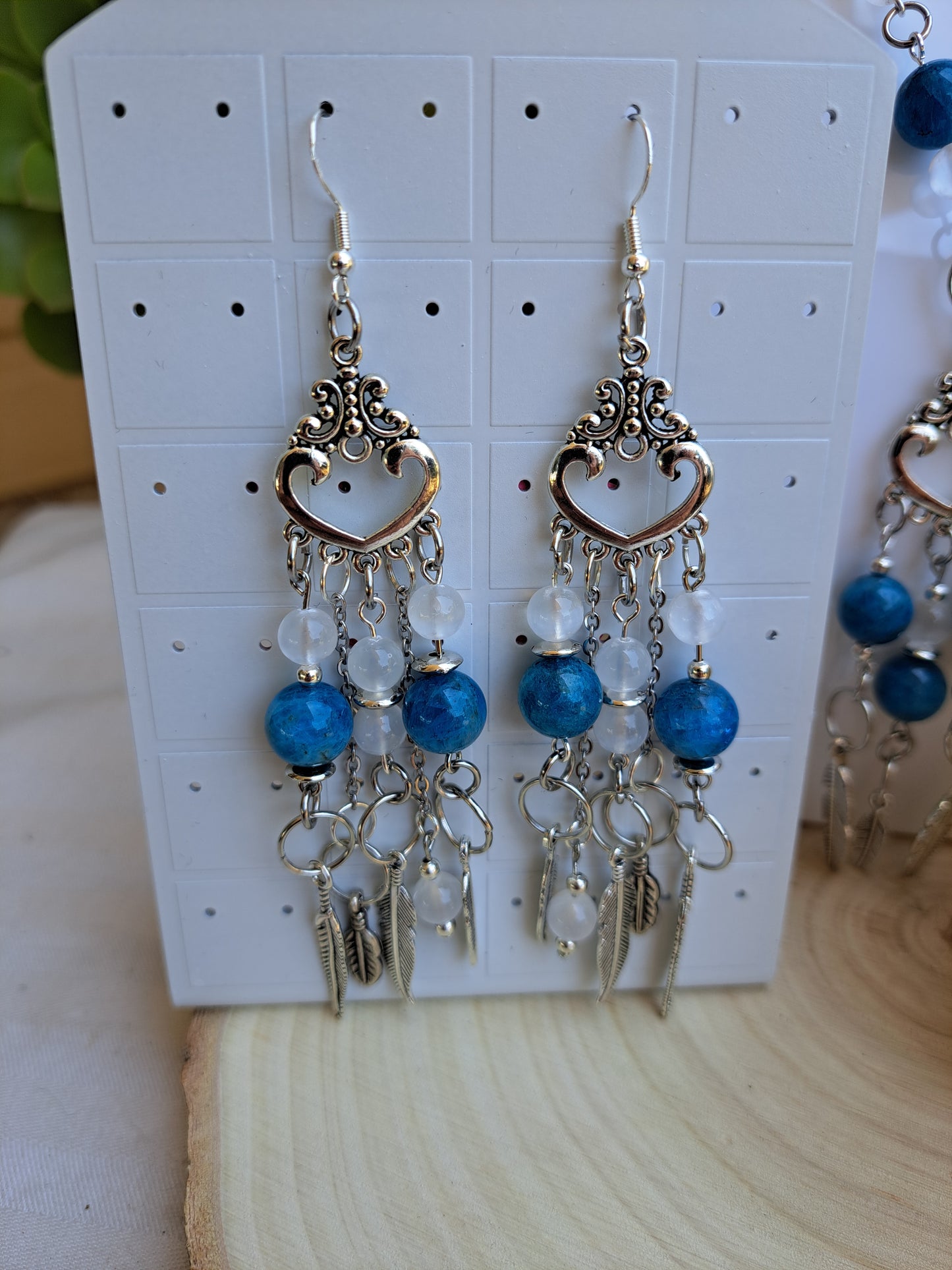 Selenite And Blue Apatite Jewelry Set