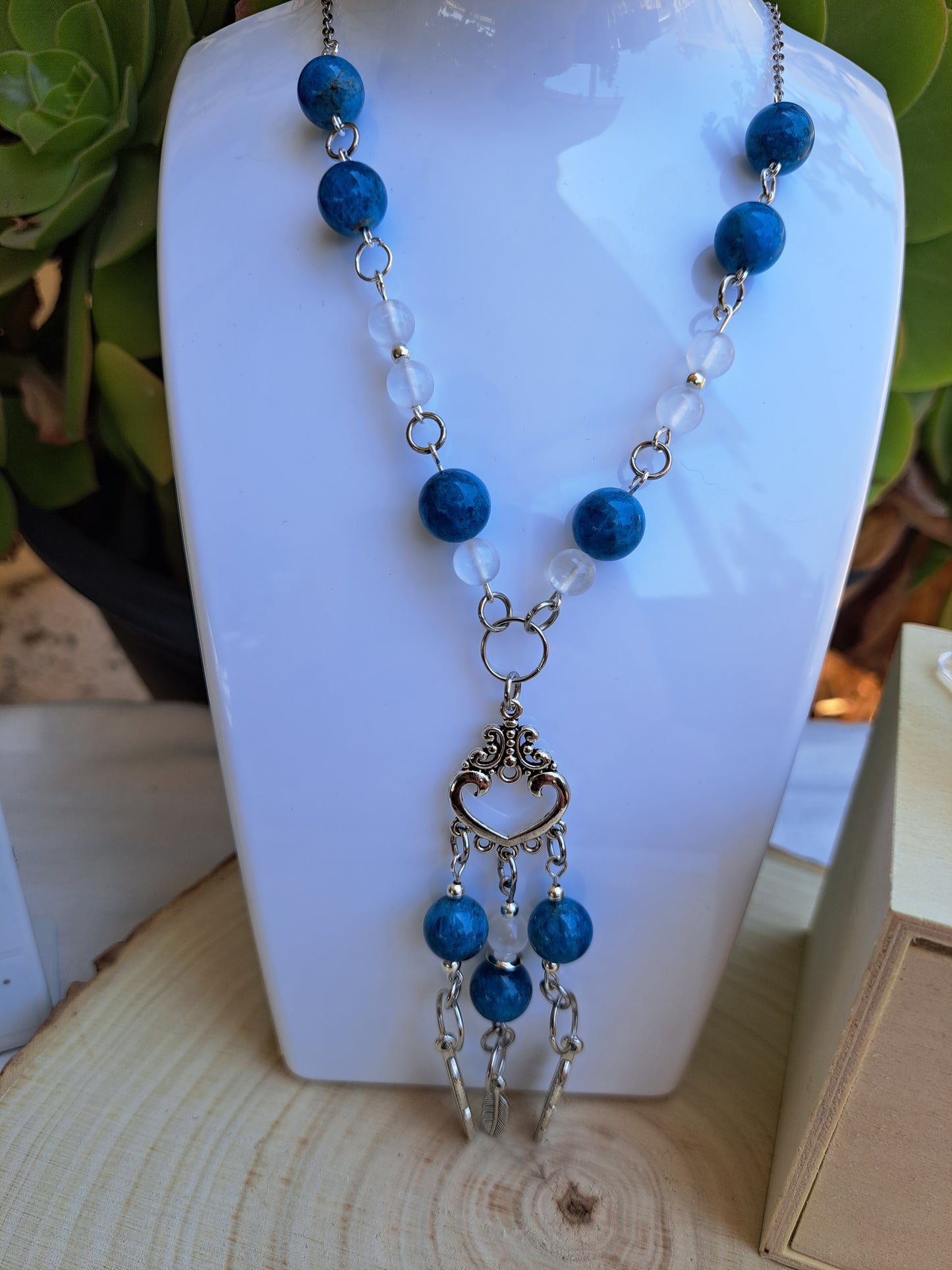 Selenite And Blue Apatite Jewelry Set