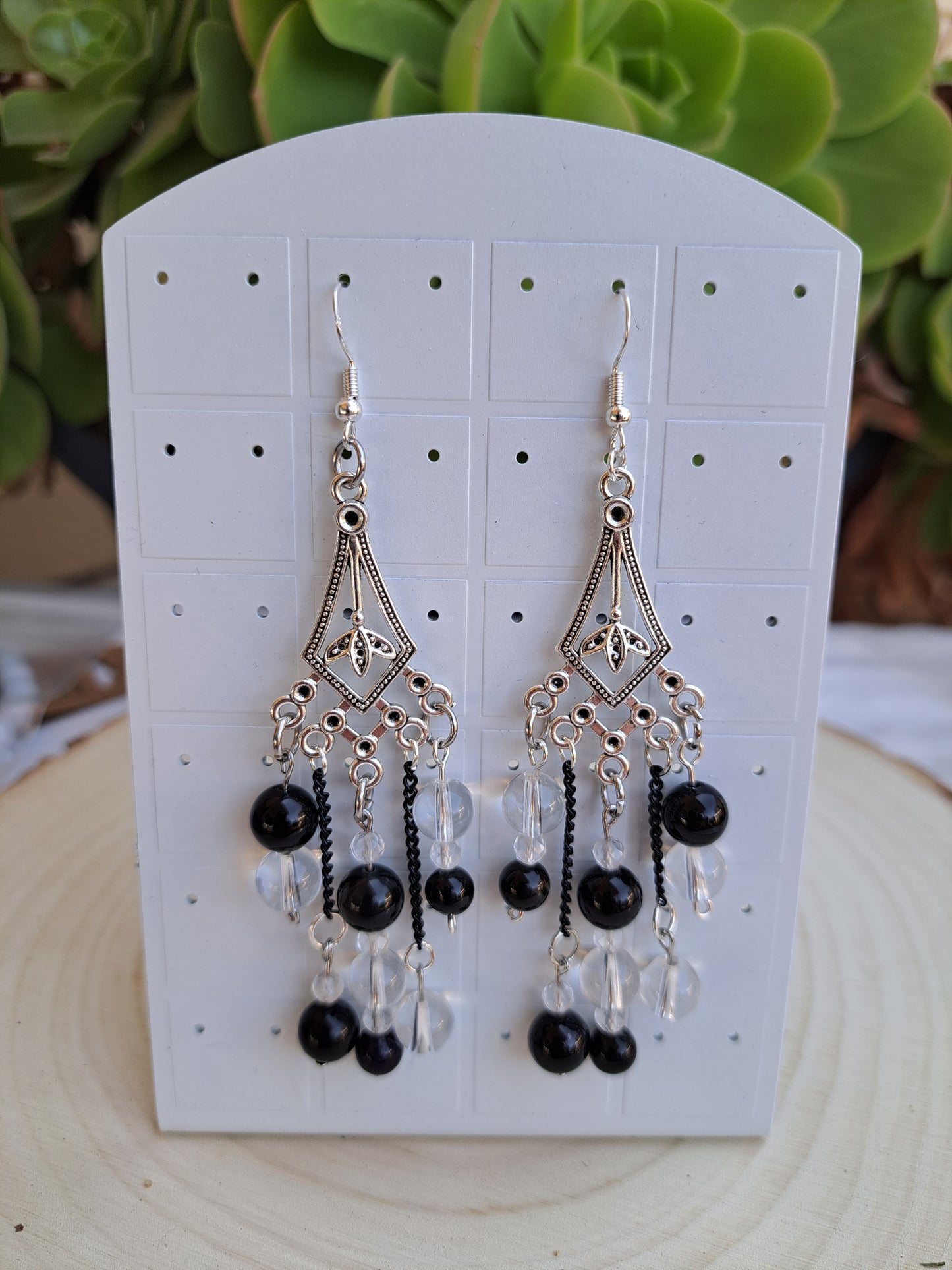 Clear Quartz and Black Agate Earrings