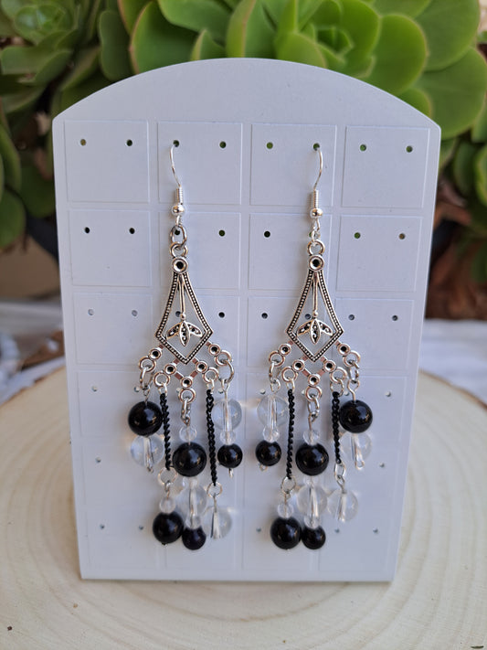 Clear Quartz and Black Agate Earrings