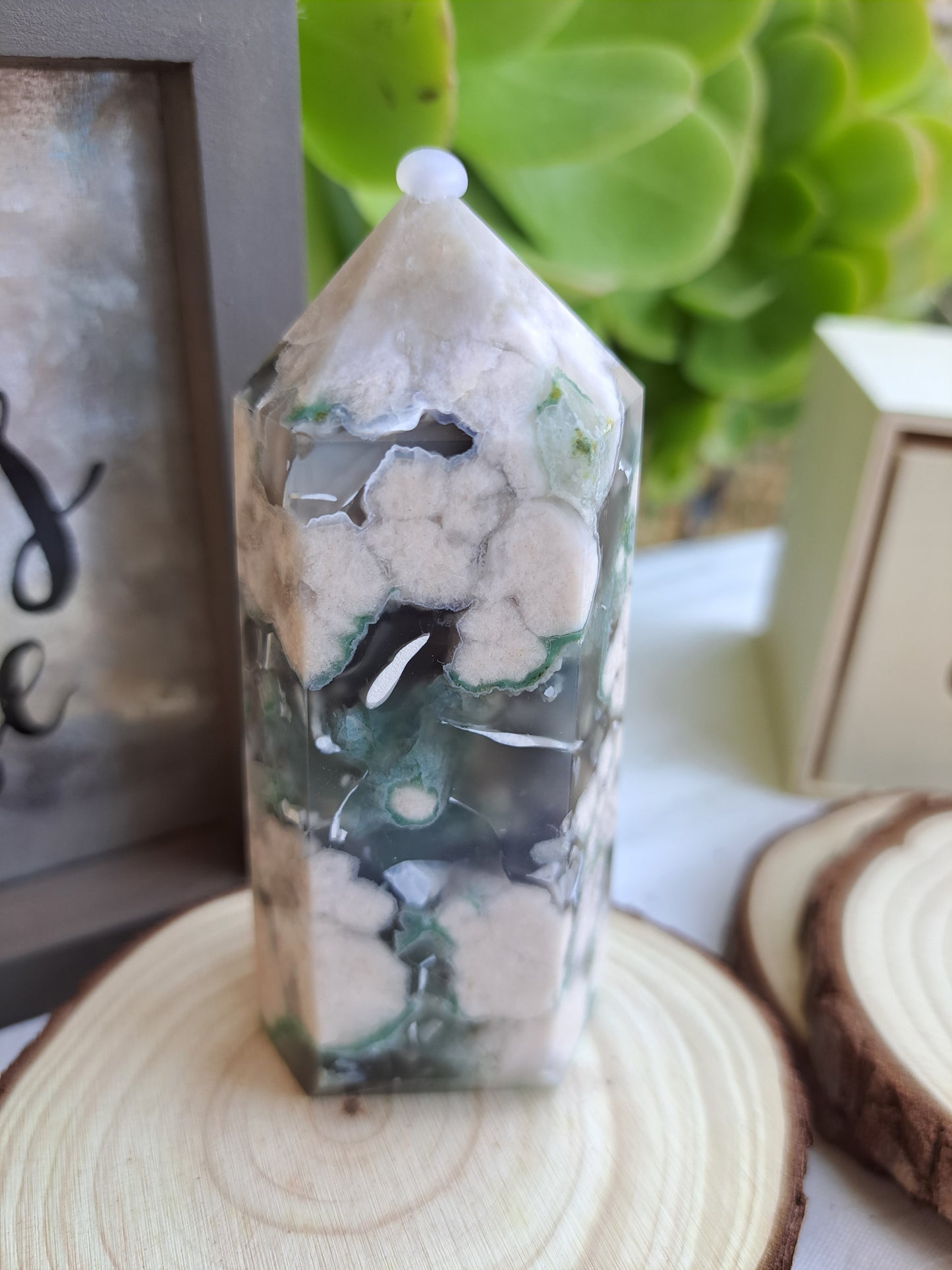 Green Flower Agate Towers