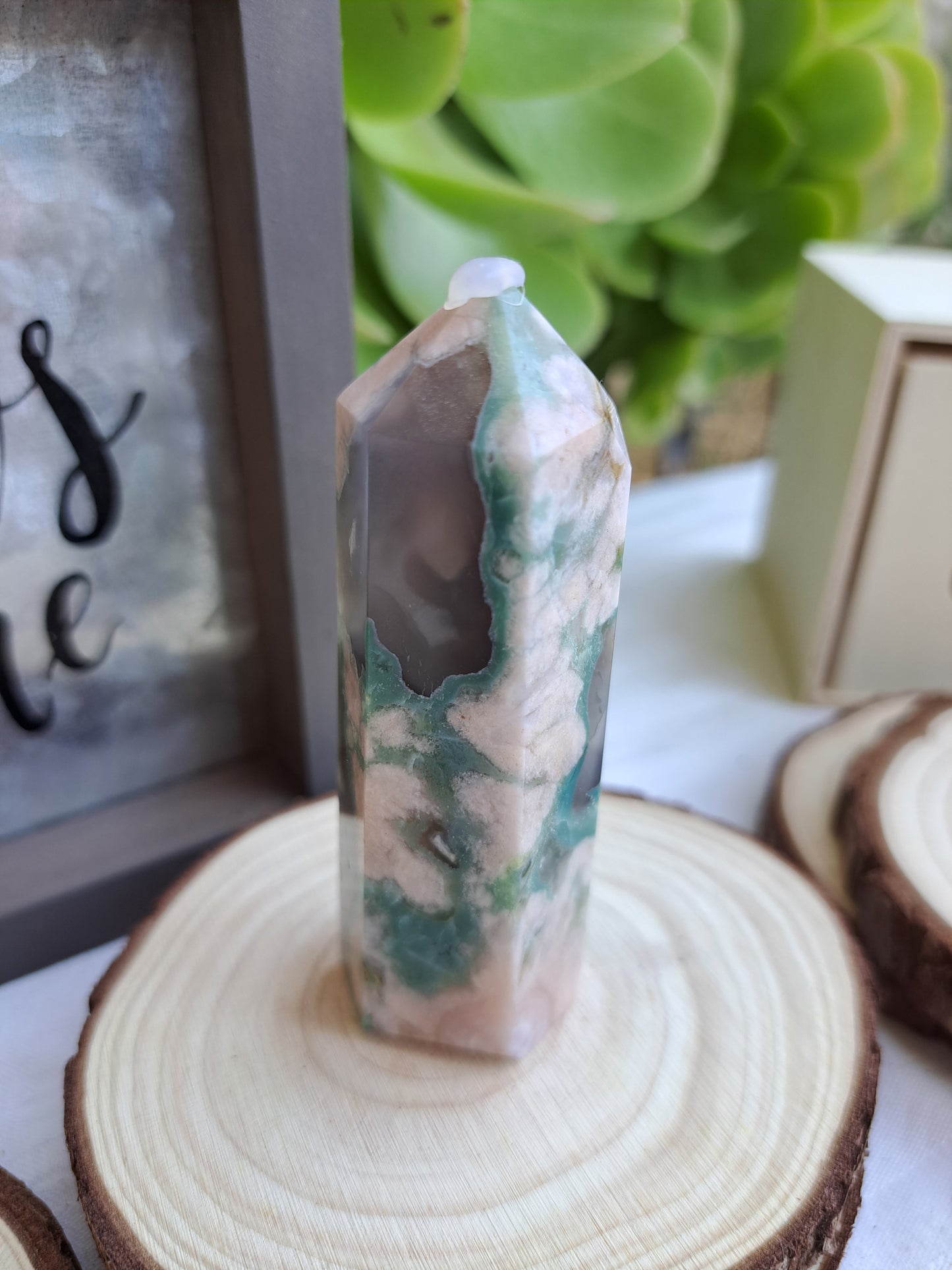 Green Flower Agate Towers