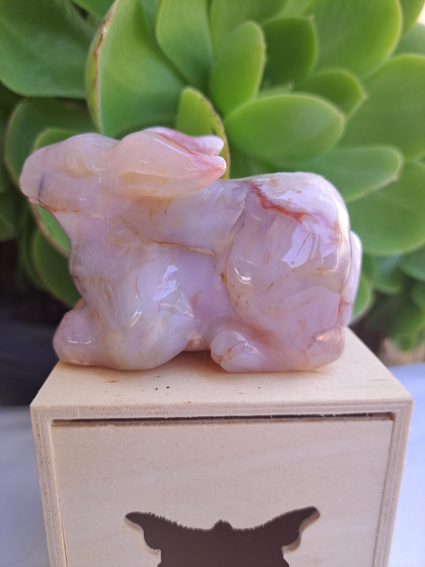 Pink Flower Agate Rabbit