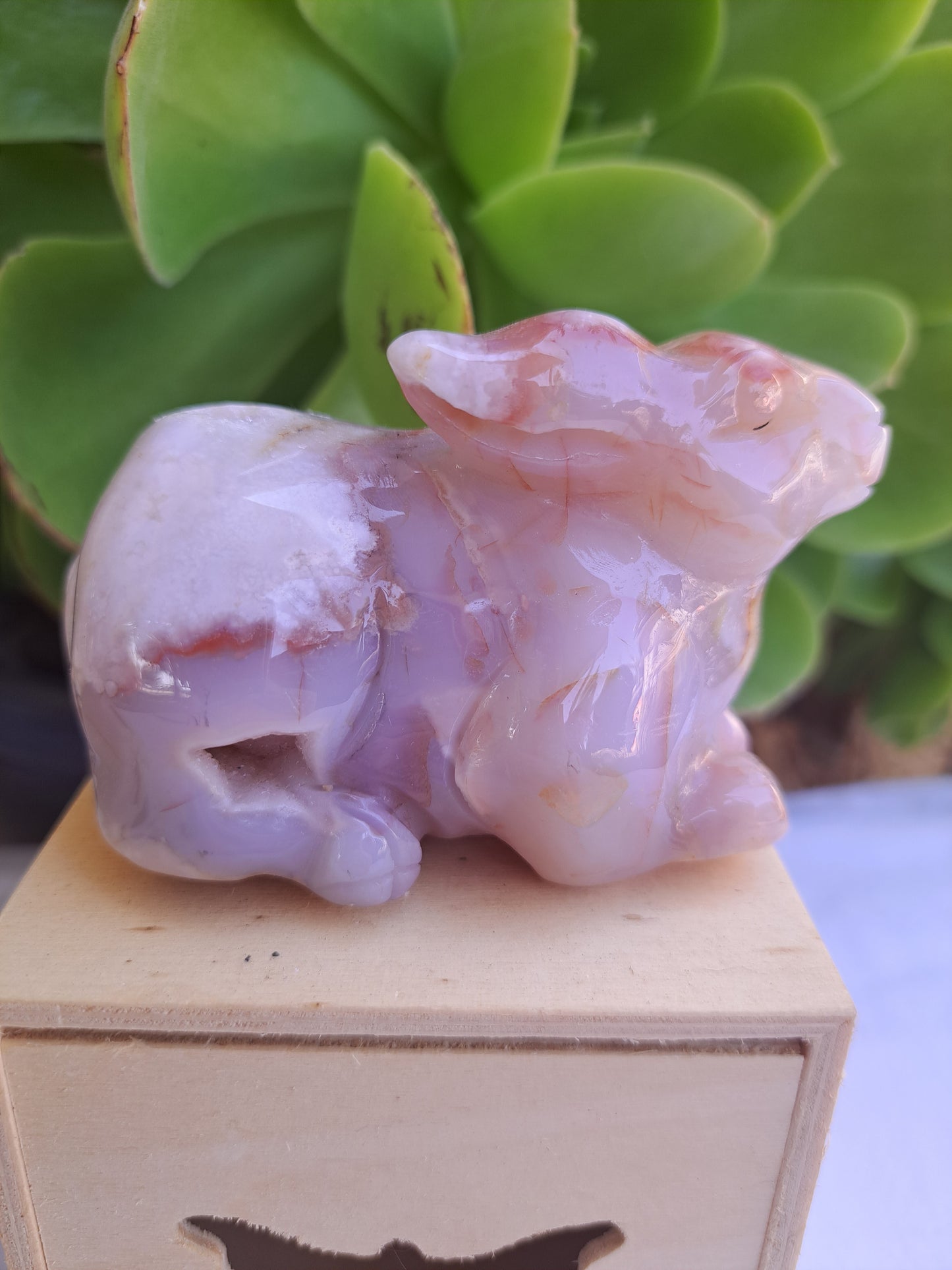 Pink Flower Agate Rabbit