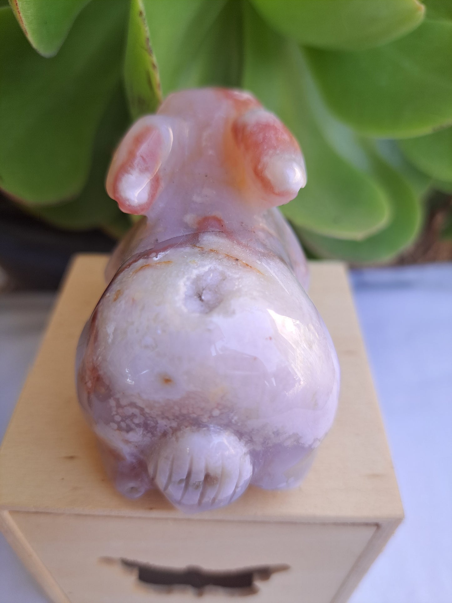 Pink Flower Agate Rabbit