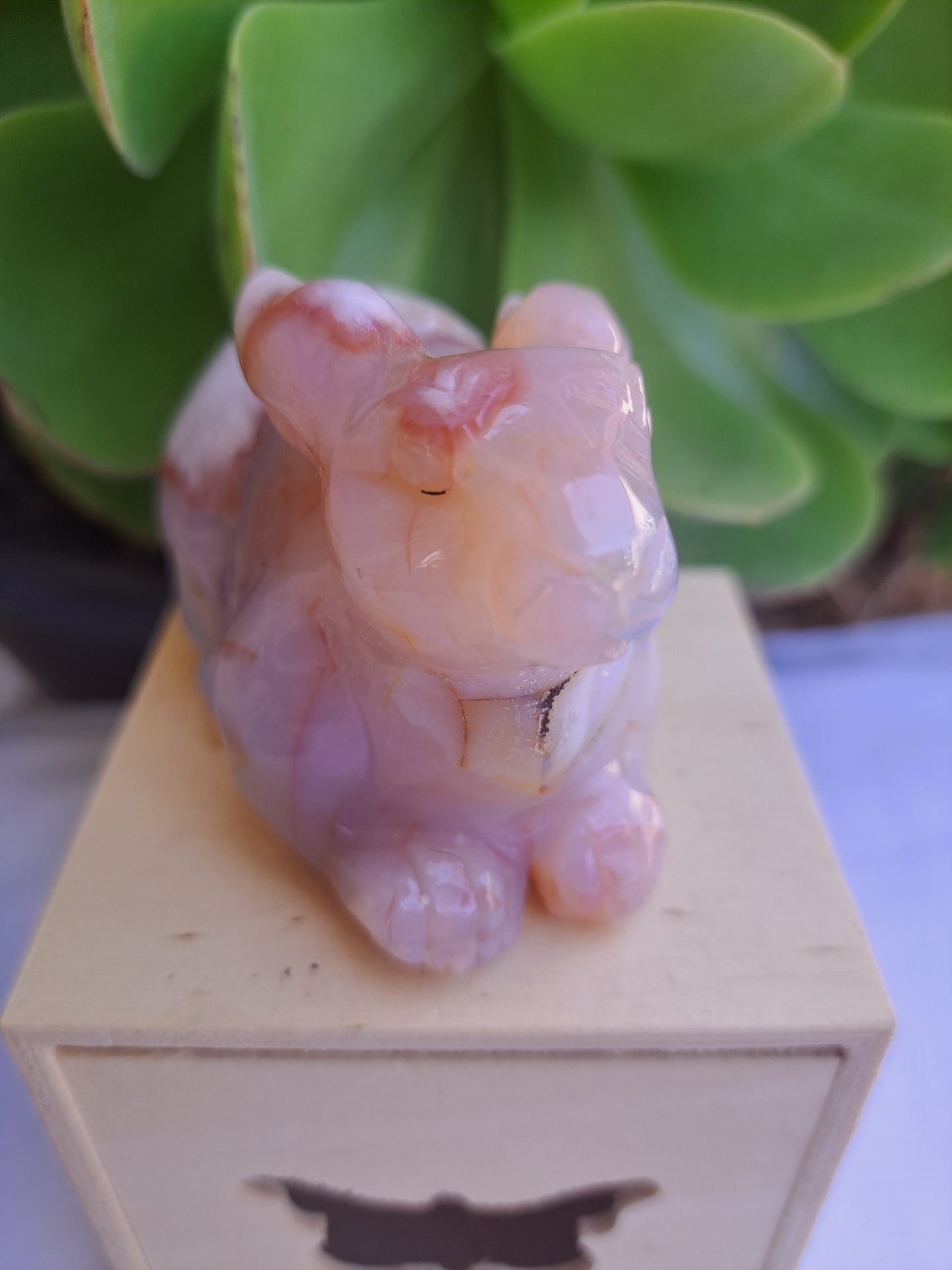 Pink Flower Agate Rabbit