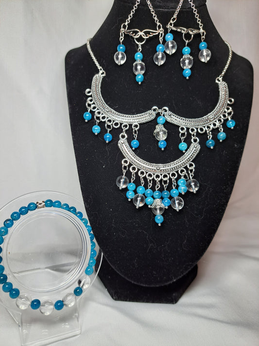 Blue Apatite and Clear Quartz Set