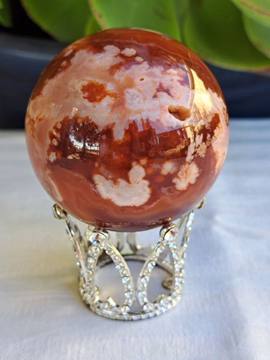 Red Carnelian Flower Agate Sphere