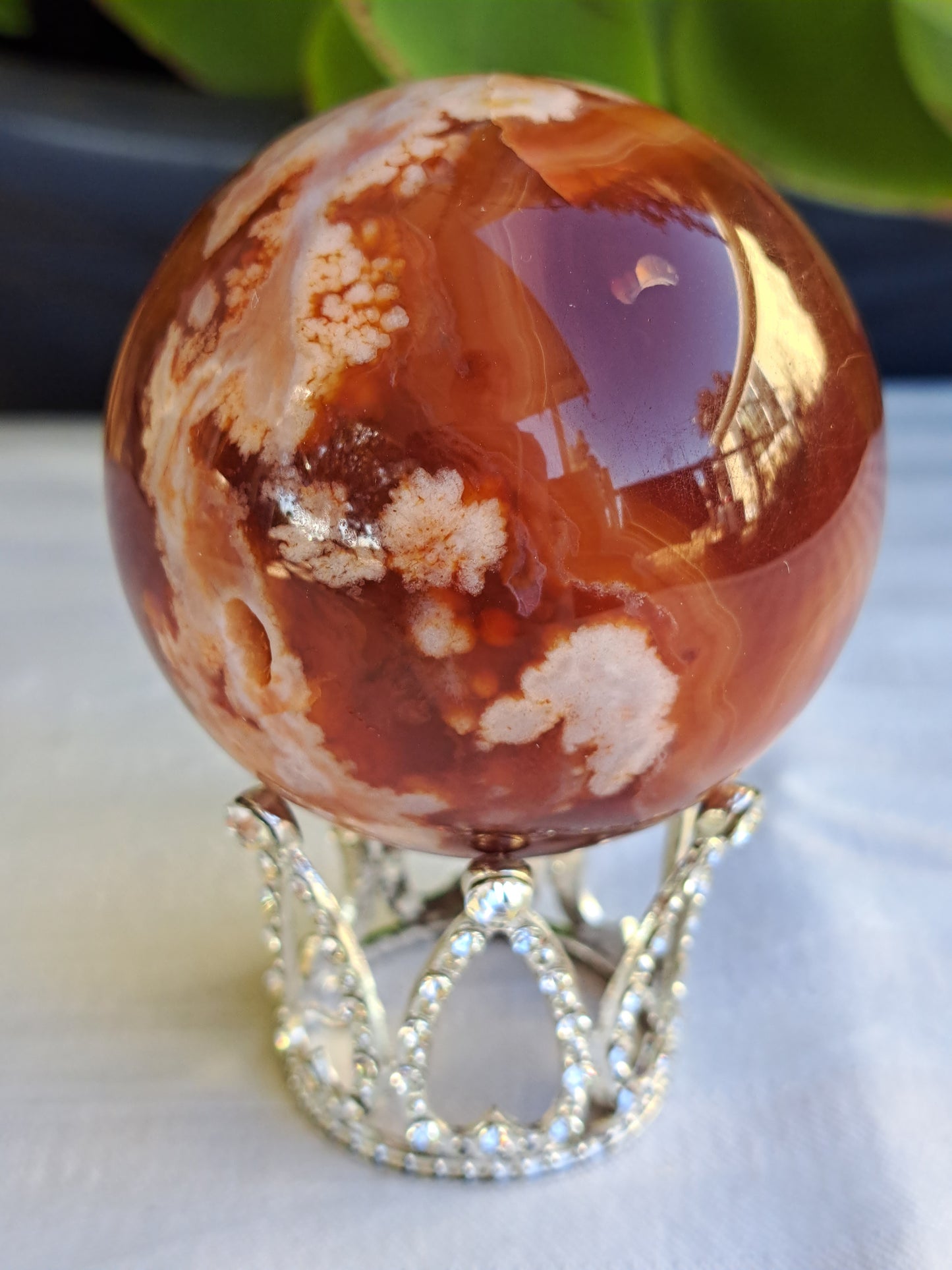 Red Carnelian Flower Agate Sphere