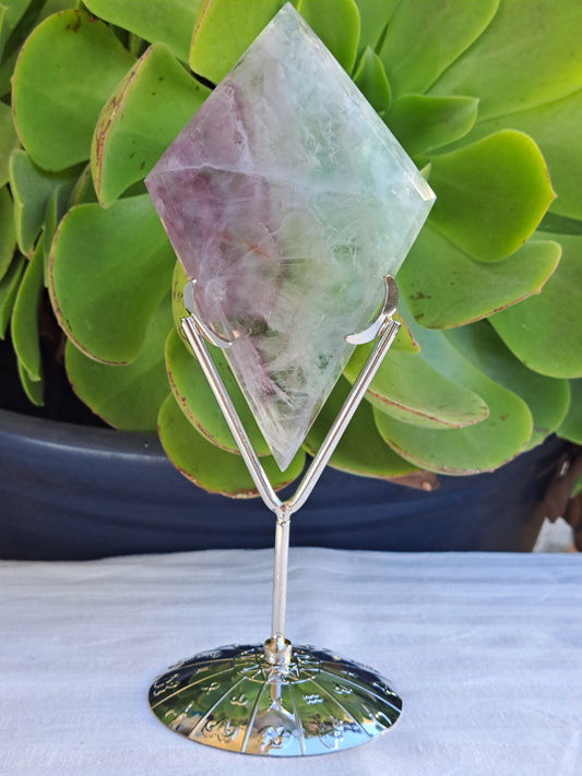 Watermelon Fluorite Diamond on Stand