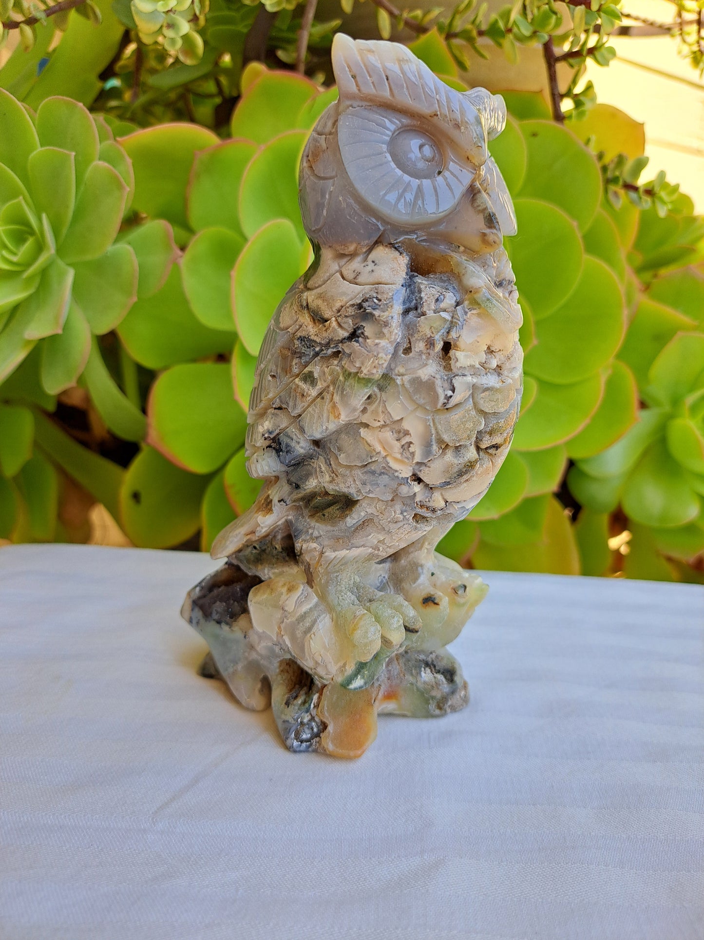 Ocean Jasper with Agate Inclusion Owl