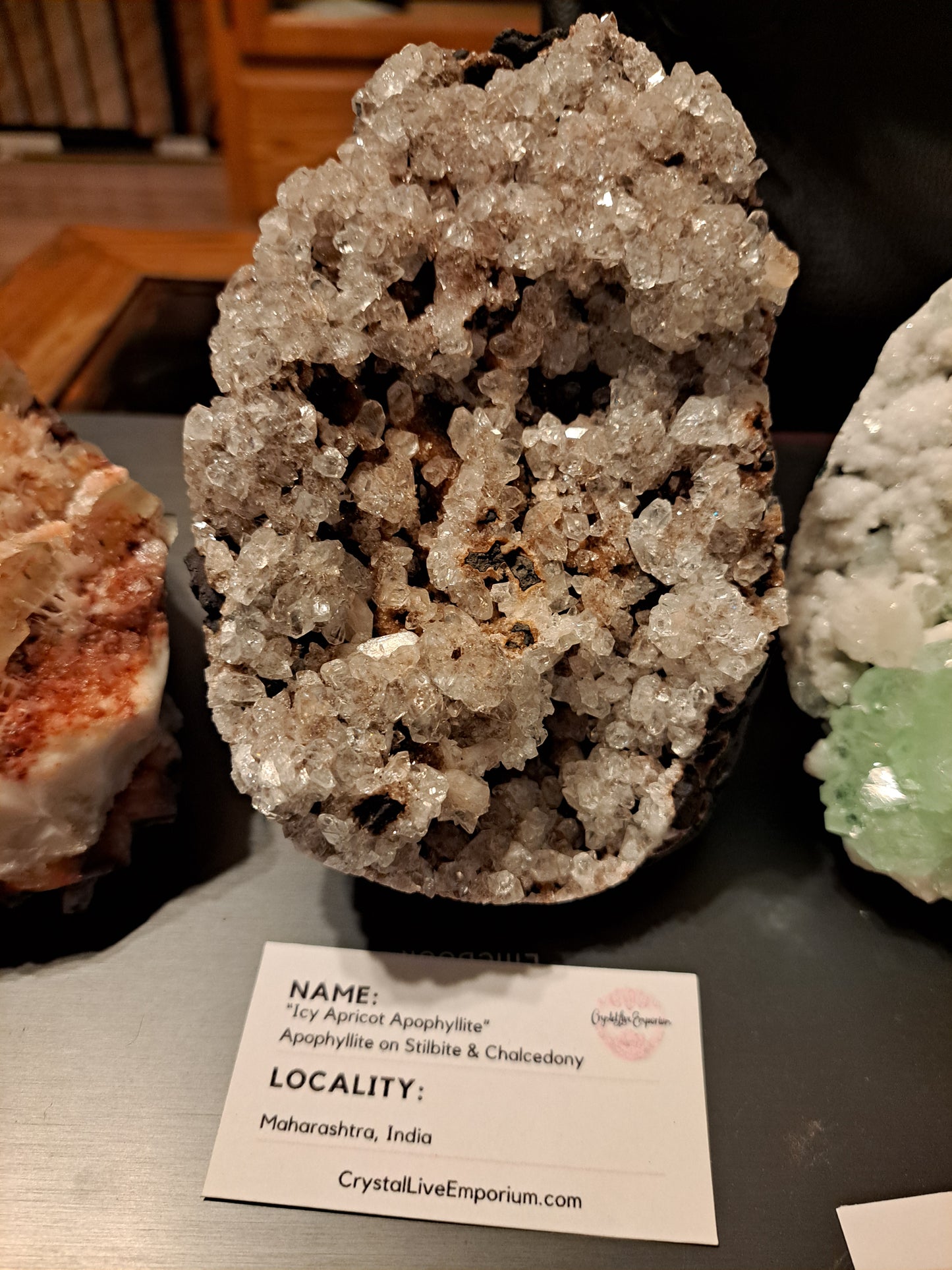 Apophyllite on Stillbite and Golden Chalcedony ( Icy Apricot )