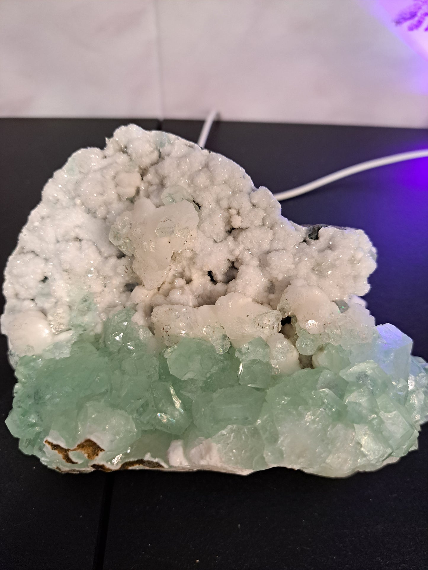 Green Apophyllite on White Chalcedony ( Artic mint )