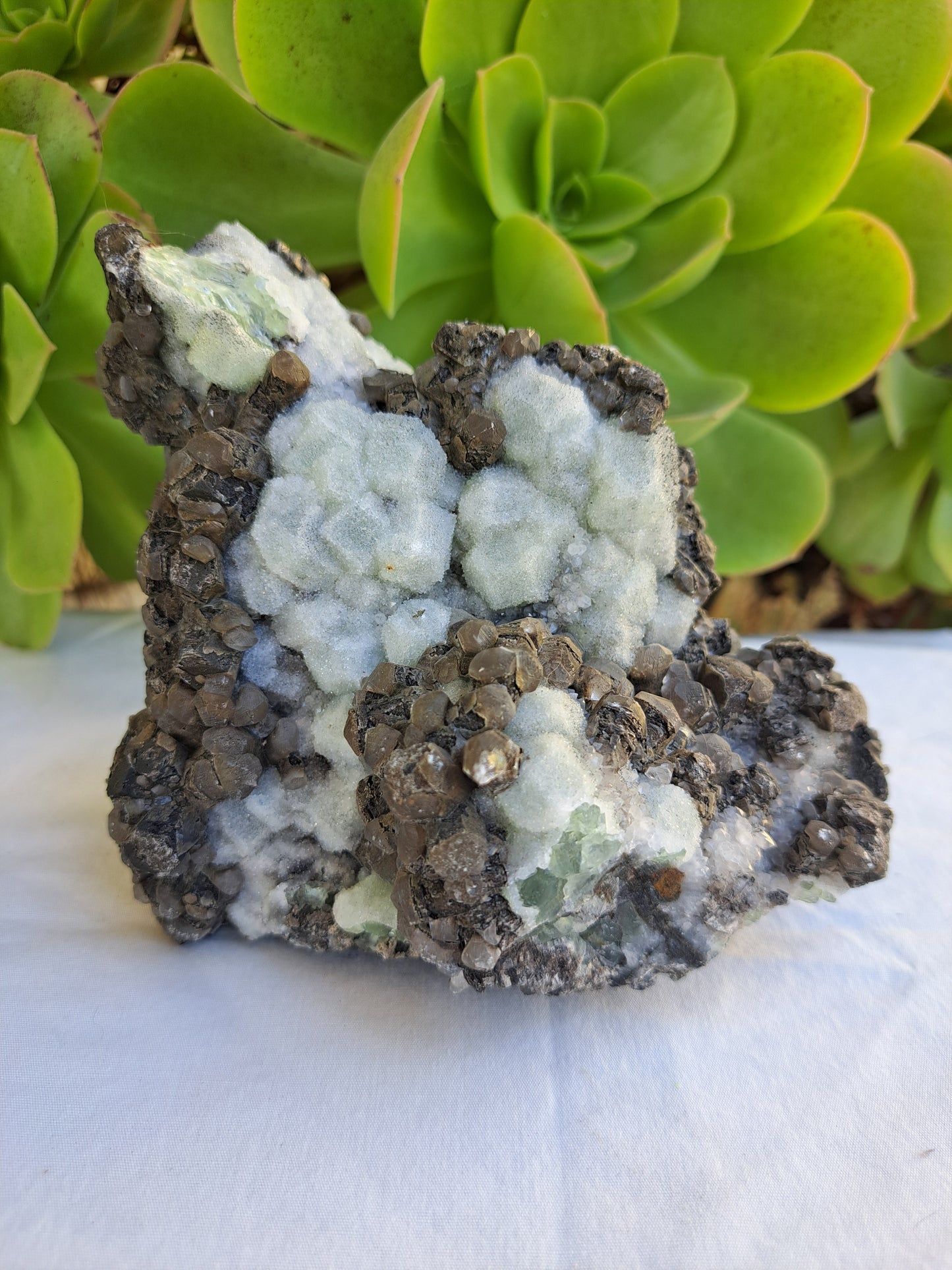 Green Sugar Fluorite with Calcite