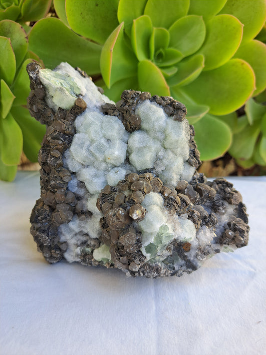 Green Sugar Fluorite with Calcite