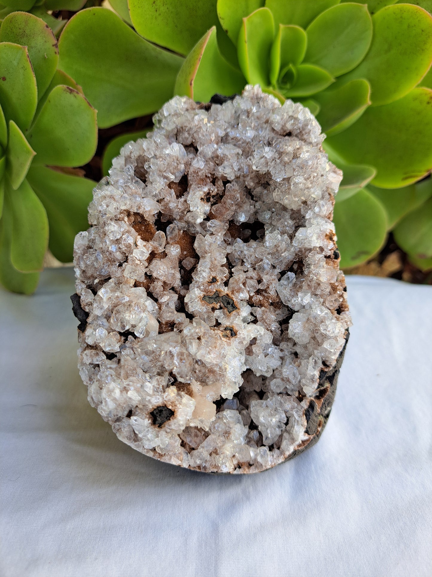 Apophyllite on Stillbite and Golden Chalcedony ( Icy Apricot )