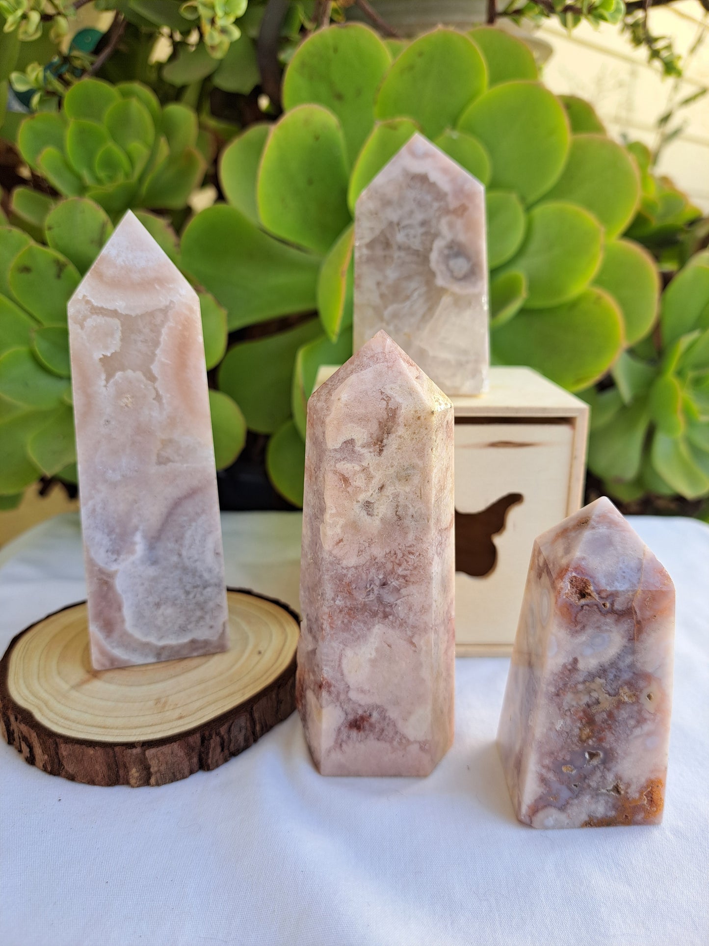 Pink Flower Agate Towers