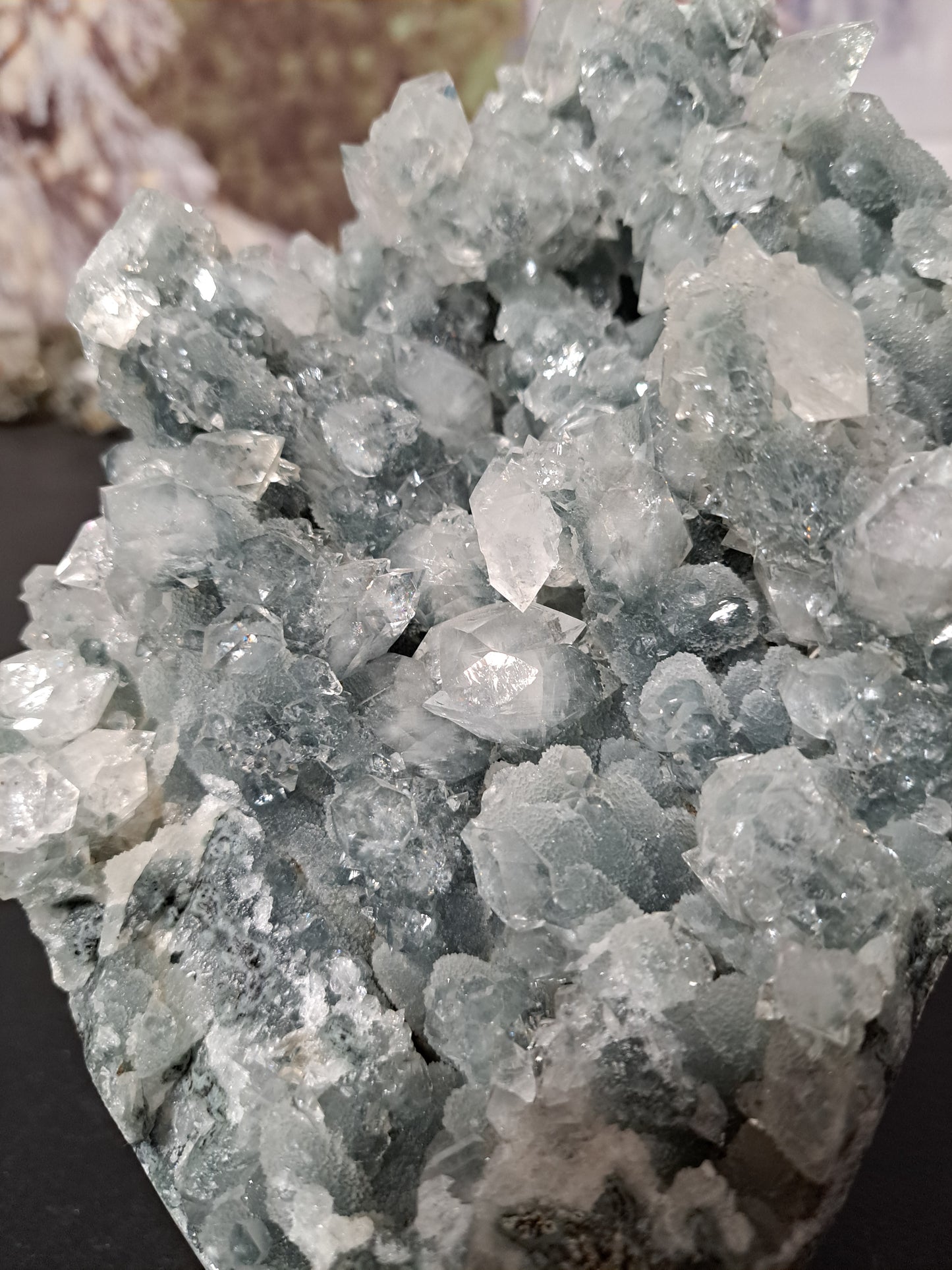 Diamond Apophyllite on Blue Chalcedony