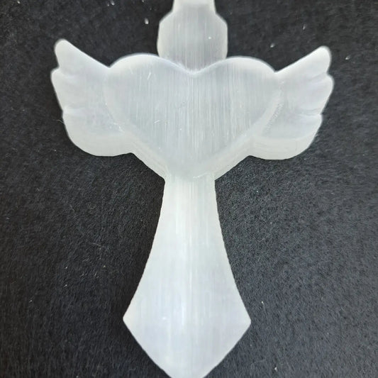 Selenite Heart Cross