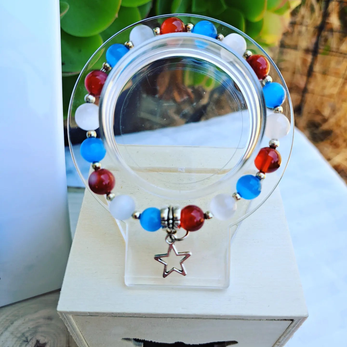 Selenite, Carnelian, Blue Cats Eye Jewelry Set