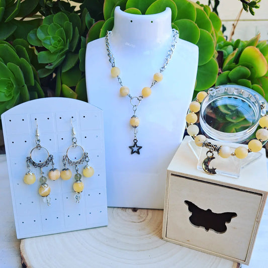 Yellow Calcite and Smokey Quartz Jewelry  set