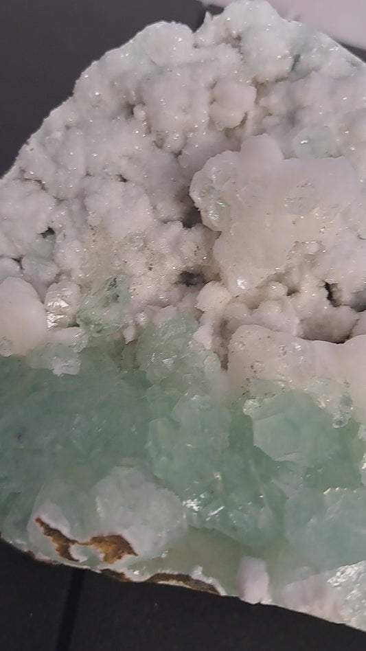 Green Apophyllite on White Chalcedony ( Artic mint )